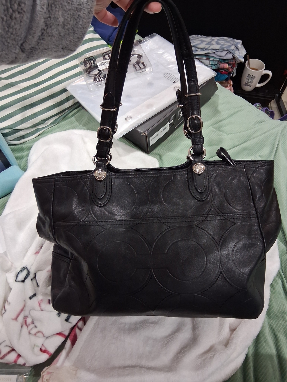 Coach Black Leather Quilted Shoulder Tote with Silver Hardware - Picture 7 of 9
